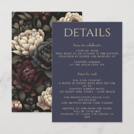 Navy Blue & Burgundy Moody Floral Begleitkarte