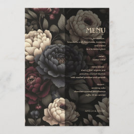 Navy Blue & Burgundy Moody Floral Menükarte