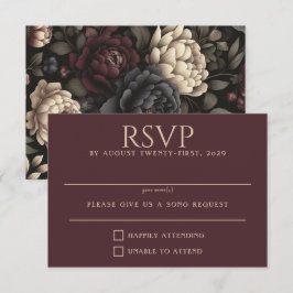Navy Blue & Burgundy Moody Floral RSVP Karte