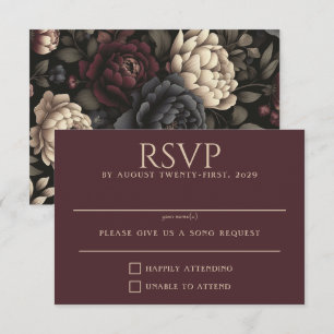 Navy Blue & Burgundy Moody Floral RSVP Karte