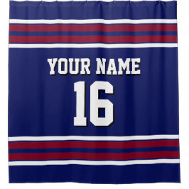 Navy Blue Burgundy White Stripes Sports Jersey Duschvorhang