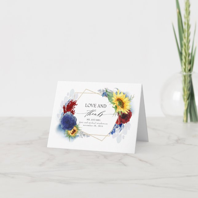 Navy Blue Burgundy Yellow Hochzeit im Herbst Danke (Vorderseite)