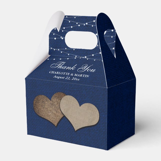 Navy Blue Burlap Heart Wedding Vielen Dank Geschenkschachtel (Vorderseite)