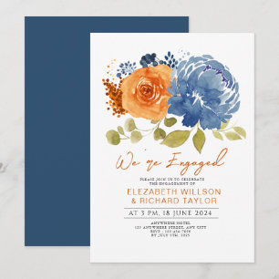 Navy Blue Burnt Orange Floral Engagement Party Einladung