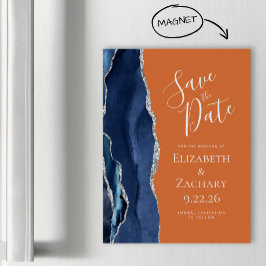 Navy Blue Burnt Orange Magnetic Save the Date Magnetkarte