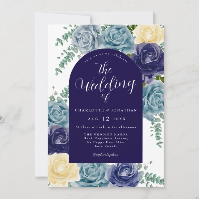 Navy Blue Burnt Orange Rustikale Hochzeit im Herbs Einladung (Vorderseite)