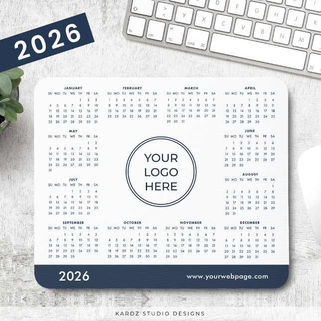 Navy Blue Business Logo 2026 Kalender Mousepad (Add your business logo and website or tagline.)