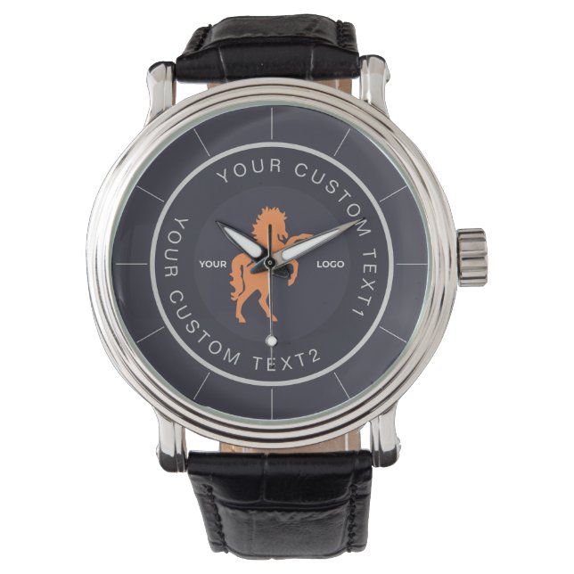 Navy Blue Business Logo Custom Armbanduhr (Vorderseite)