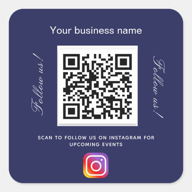 Navy-Blue-Business-Name qr-Code Quadratischer Aufkleber (Vorderseite)