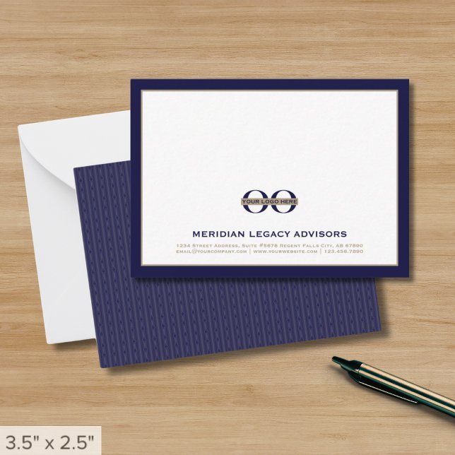 Navy Blue Business Note Card mit Logo Mitteilungskarte (Von Creator hochgeladen)