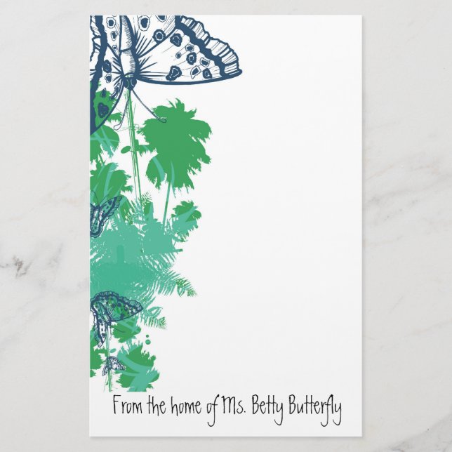 Navy Blue Butterfly & Palm Tree Stationery Briefpapier (Vorderseite)
