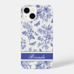 Navy Blue Butterfly Toile iPhone 14 Fall iPhone 14 Hülle