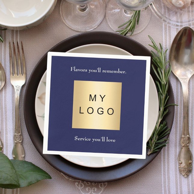 Navy blue cafe bar business logo slogan quote serviette (Von Creator hochgeladen)