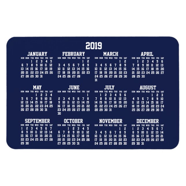 Navy Blue Calendar 2019 Große flexible Magnete (Horizontal)