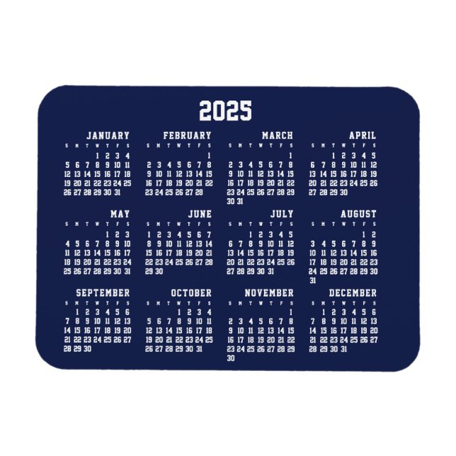 Navy Blue Calendar Flexible Magnet 2025 (Horizontal)