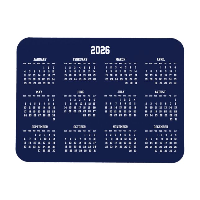 Navy Blue Calendar Flexible Magnet 2026 (Horizontal)