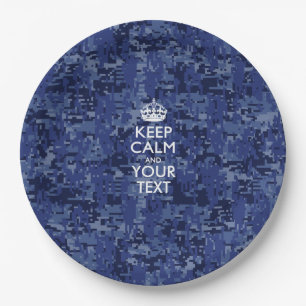 Navy Blue Camouflage Behalte Ruhe und Ihren Text Pappteller