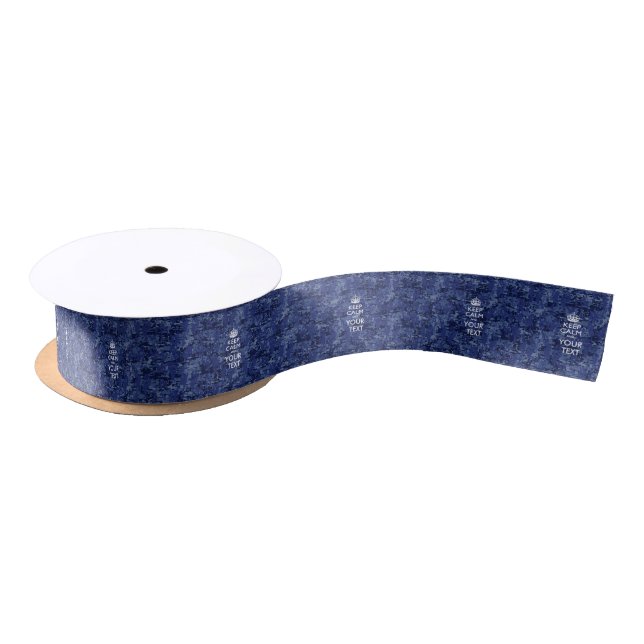 Navy Blue Camouflage Behalte Ruhe und Ihren Text Satinband (Spule)