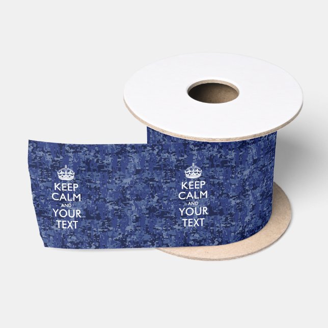 Navy Blue Camouflage Behalte Ruhe und Ihren Text Satinband (Spule)