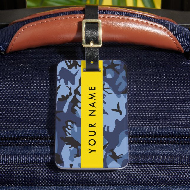 Navy Blue Camouflage Ihr Name Personalize Gepäckanhänger (Vorderseite Insitu 2)