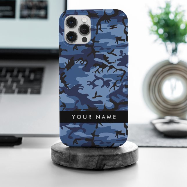 Navy Blue Camouflage Ihr Name Personalize iPhone 15 Pro Max Hülle (Von Creator hochgeladen)