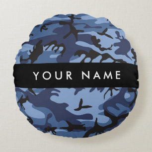 Navy Blue Camouflage Ihr Name Personalize Rundes Kissen