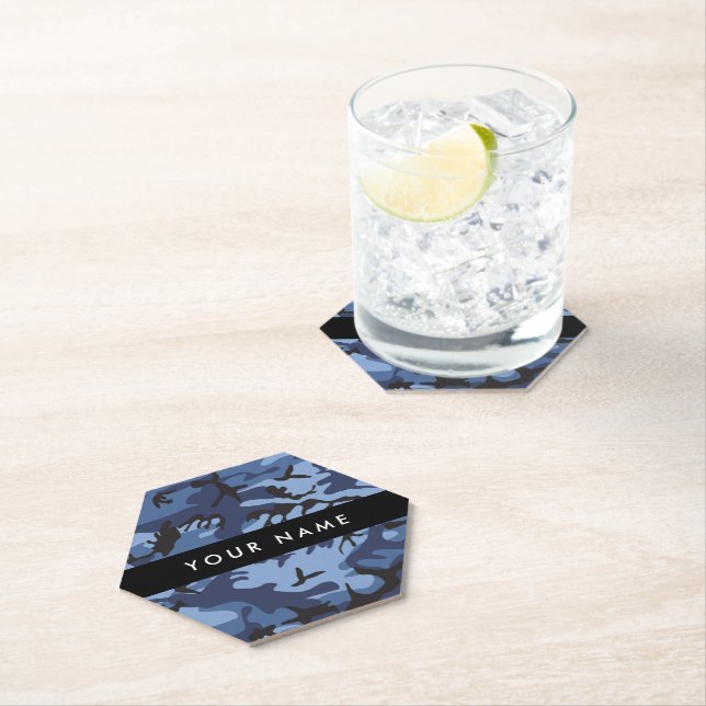 Navy Blue Camouflage Ihr Name Personalize Untersetzer (Vor Ort)