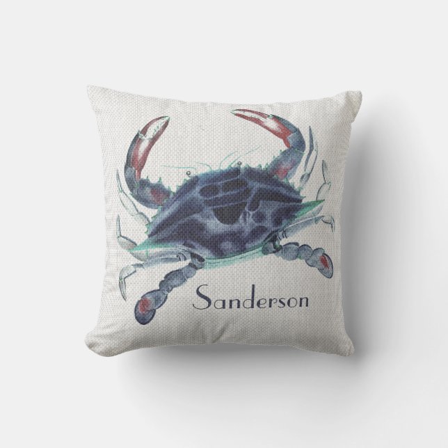 Navy Blue Ccrab Aquarell Kissen (Vorderseite)
