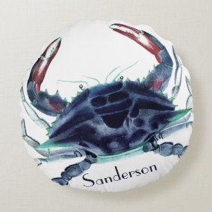 Navy Blue Ccrab Aquarell  Rundes Kissen