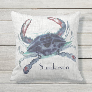 Navy Blue Ccrab Wasserfarbe nautische Küstenrunde  Kissen