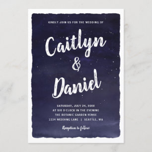 Navy Blue Celestial Night Sky Wedding Einladung