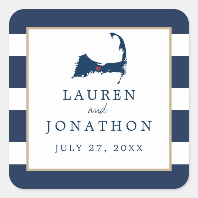 Navy Blue Centerville Cape Cod Map Gastgeschenk Ho Quadratischer Aufkleber (Vorderseite)