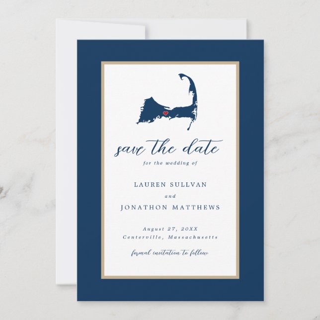 Navy Blue Centerville Cape Cod Map Save the Date (Vorderseite)