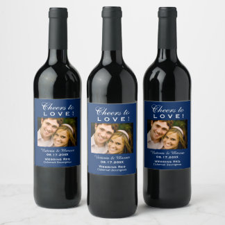 Navy Blue Cert zur Liebe Hochzeit Foto Flasche Weinetikett