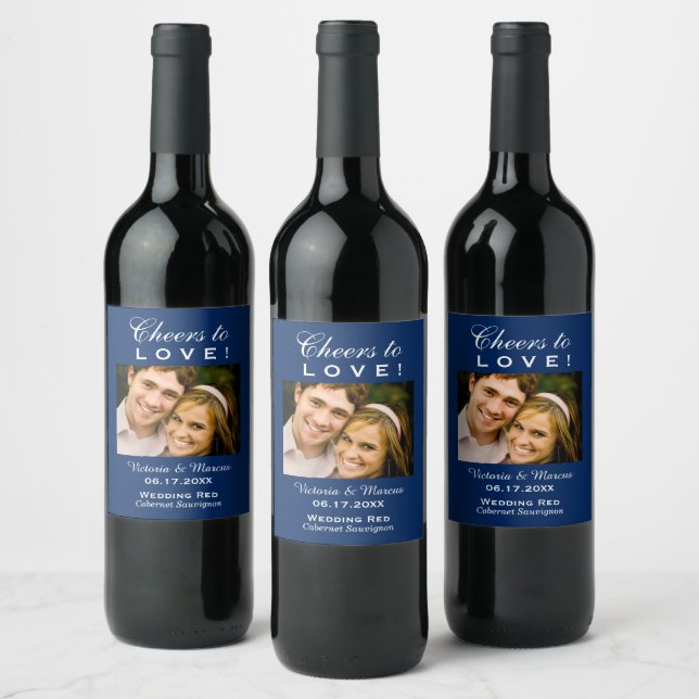 Navy Blue Cert zur Liebe Hochzeit Foto Flasche Weinetikett (Flaschen)