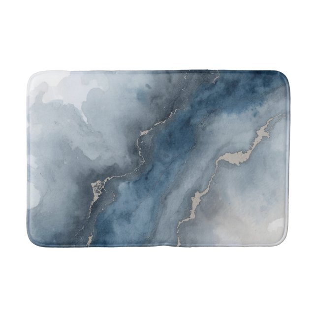 Navy Blue Charcoal Grau White Beige Abstrakt Badematte (Vorderseite)
