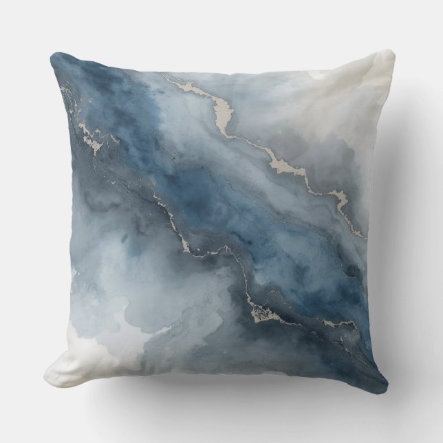 Navy Blue Charcoal Grau White Beige Abstrakt Kissen (Vorderseite)