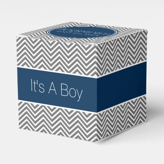 Navy Blue & Charcoal Gray Chevrons Baby Dusche Geschenkschachtel (Vorderseite)