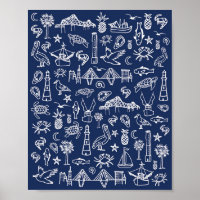 Navy Blue Charleston Toile Poster