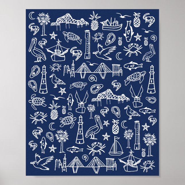 Navy Blue Charleston Toile Poster (Vorne)