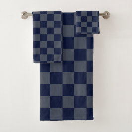 Navy Blue Checkerboard Badhandtuch Set