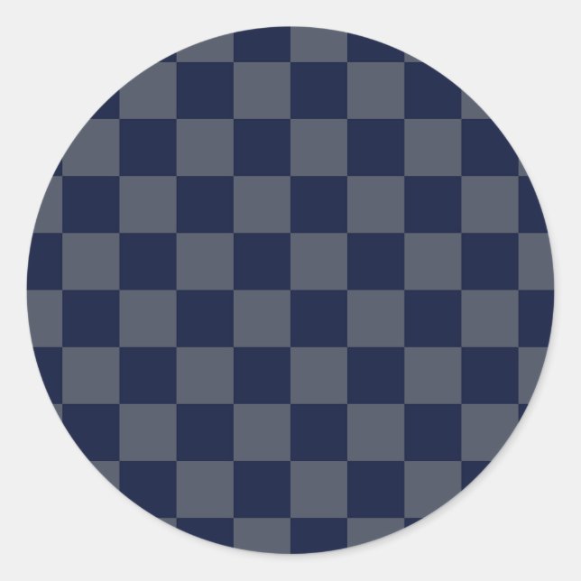 Navy Blue Checkerboard Runder Aufkleber (Vorderseite)