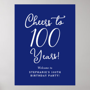 Navy Blue Cheers zu 100 Jahren Geburtstag Willkomm Poster