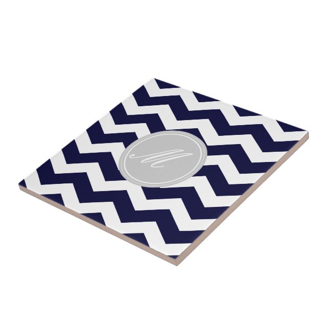 Navy Blue Chevron avec carreaux Monogram (Côté)