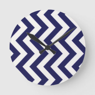 Navy Blue Chevron Runde Wanduhr