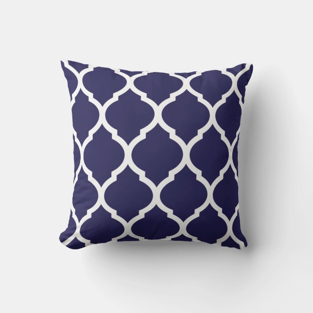 Navy Blue Chic marokkanisches Gittermuster Kissen (Vorderseite)