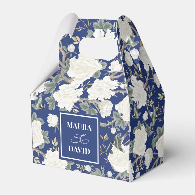 Navy Blue Chinoiserie Birds Blume Hochzeit Geschenkschachtel (Vorderseite)