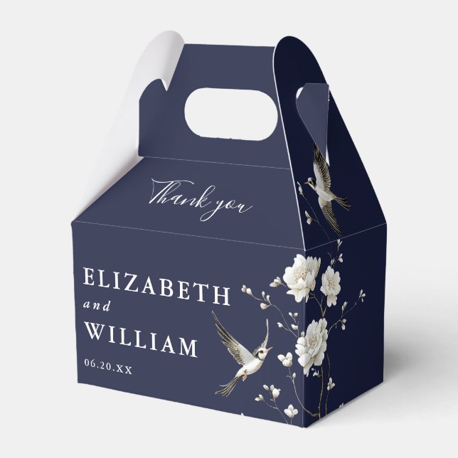 Navy Blue Chinoiserie Floral Wedding Vielen Dank Geschenkschachtel (Vorderseite)