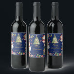 Navy Blue Christmas Santa Elf Snowman Gingerbread  Weinetikett<br><div class="desc">Festive Christmas Wine Bottle Labels.  Double Sided.  Personalize them with your own wording.  
(c) Somerset Fine Paperie</div>