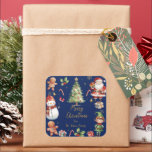 Navy Blue Christmas Santa Elf Snowman Gingerbrot Quadratischer Aufkleber<br><div class="desc">Weihnachts-Aufkleber-Etiketten. Personalisieren Sie sie mit Ihrer eigenen Formulierung. c) Somerset Fine Paperie</div>